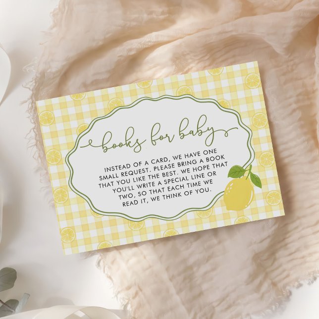Carte D'accompagnement Livres à thème gingham citron agrumes pour bébé (Créateur téléchargé)