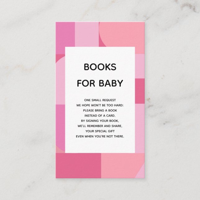 Carte D'accompagnement Livres Abstraits Minimalistes Rose Pour Bébé (Devant)