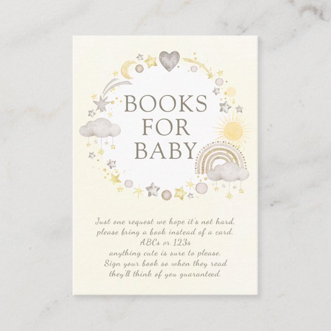 Carte D'accompagnement Livres arc-en-ciel à l'aquarelle Boho pour bébé (Devant)