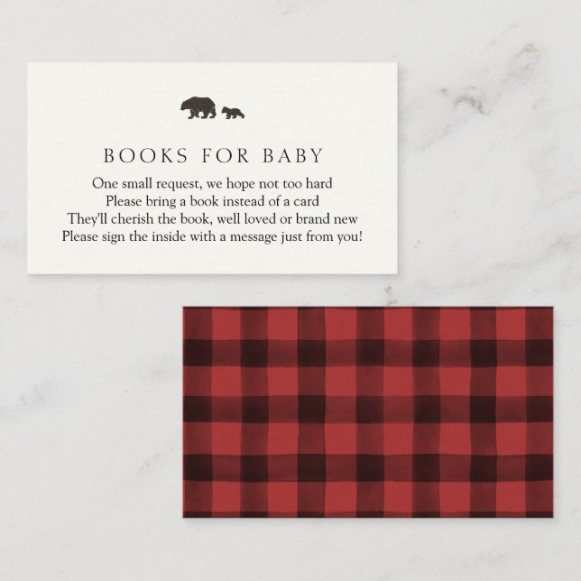 Carte D'accompagnement Livres Baby Bear et Red Plaid pour boîtier bébé (Devant / Derrière)