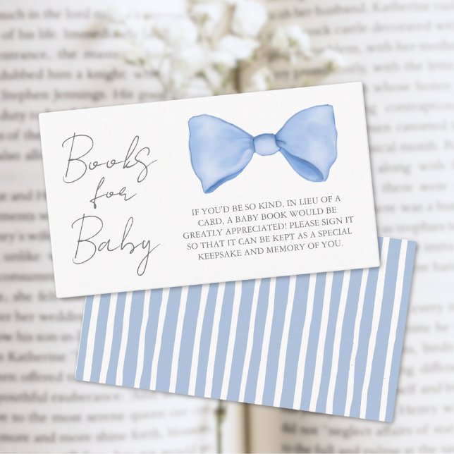 Carte D'accompagnement Livres Baby shower Blue Bow pour bébé (Blue Bow Baby Shower Books For Baby Enclosure Card)