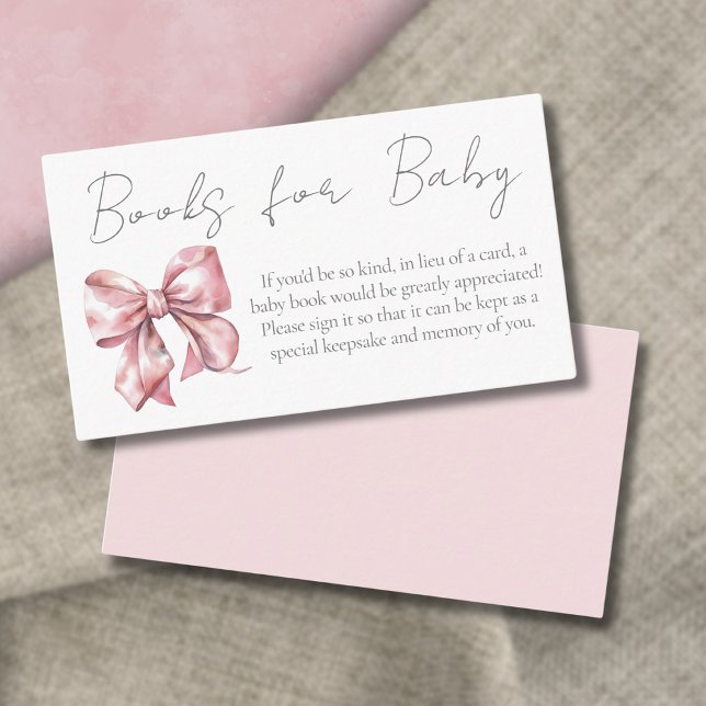 Carte D'accompagnement Livres Baby shower Bow Rose Pour Bébé (Pink Bow Baby Shower Books For Baby Enclosure Card)