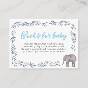 Carte D'accompagnement Livres Baby shower éléphant pour bébé bleu