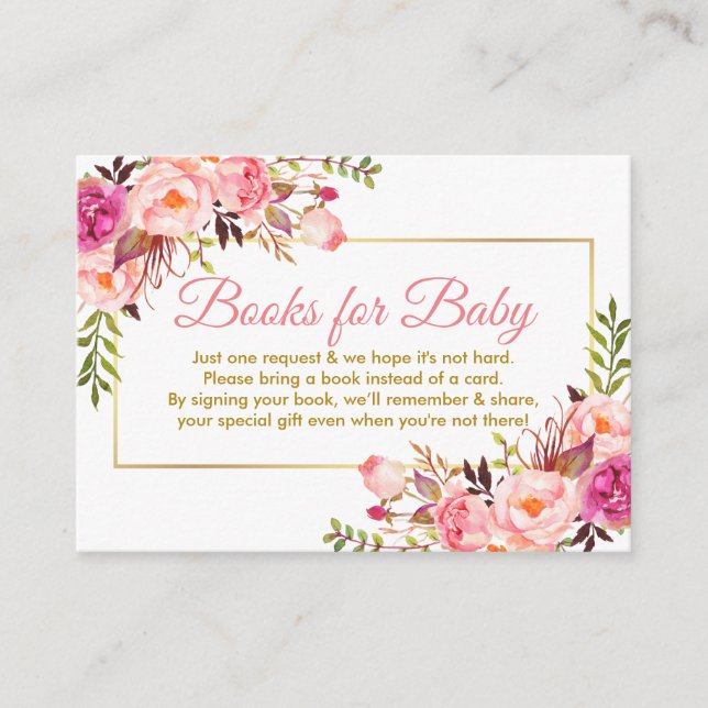 Carte D'accompagnement Livres Baby shower en or rose pour Baby Card (Devant)