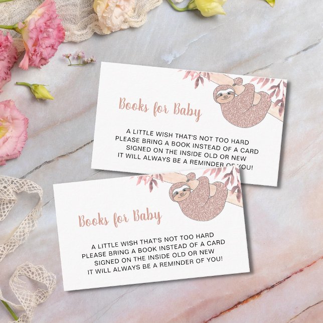 Carte D'accompagnement Livres Baby shower Rose Sloth Pour Bébé (Créateur téléchargé)
