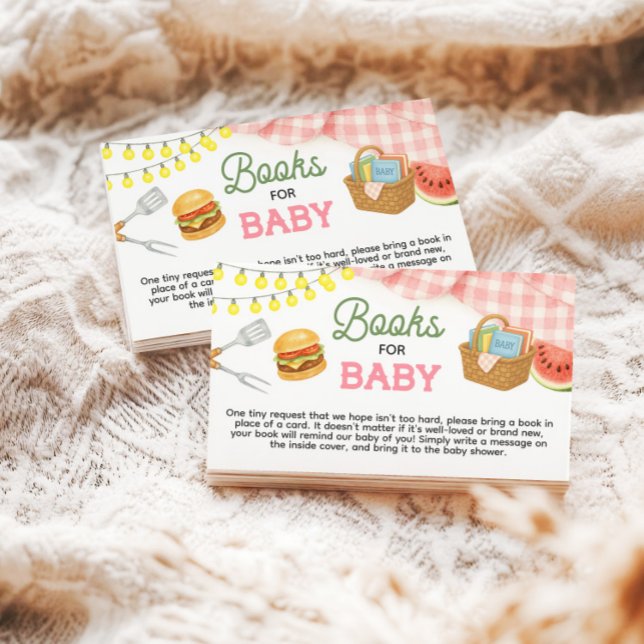 Carte D'accompagnement Livres Baby showers BBQ Rose pour bébé (Pink BBQ Baby Shower Books for Baby Enclosure Card)