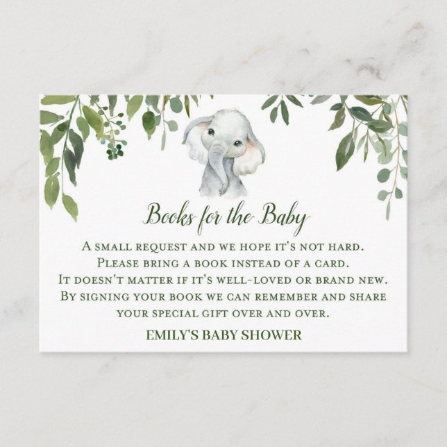 Carte D'accompagnement Livres Baby showers éléphants pour Baby Insert Car (Devant)