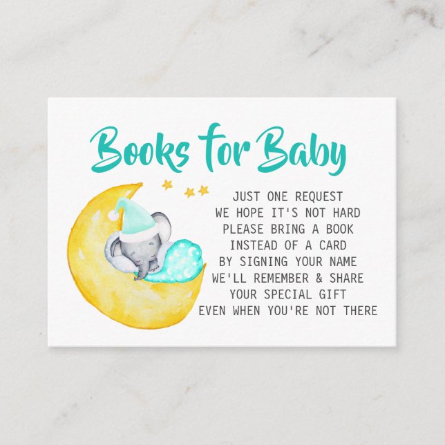 Carte D'accompagnement Livres Baby showers éléphants pour bébé (Devant)