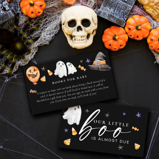 Carte D'accompagnement Livres baby showers pour bébé Halloween Noir (We ask if you could kindly present our little Boo a book that can be enjoyed every night. )