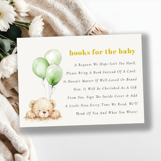 Carte D'accompagnement Livres Bearly Wait Balloon Vert Pour Baby shower (Créateur téléchargé)