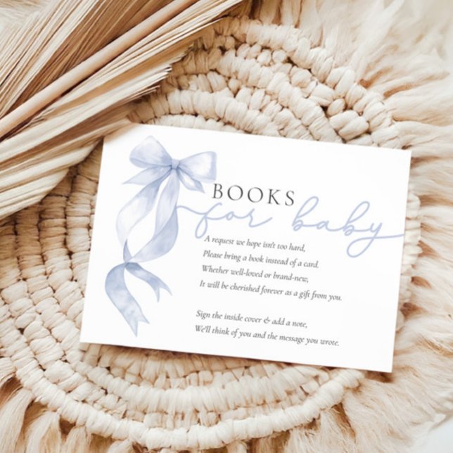 Carte D'accompagnement Livres Blue Bow pour Baby shower bébé (Créateur téléchargé)