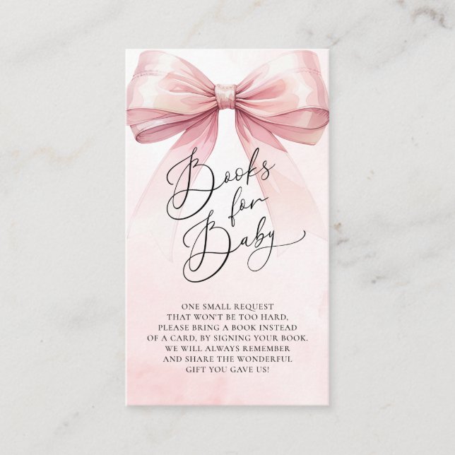 Carte D'accompagnement Livres Blush Pink Bow Pour Baby shower Bébé (Devant)