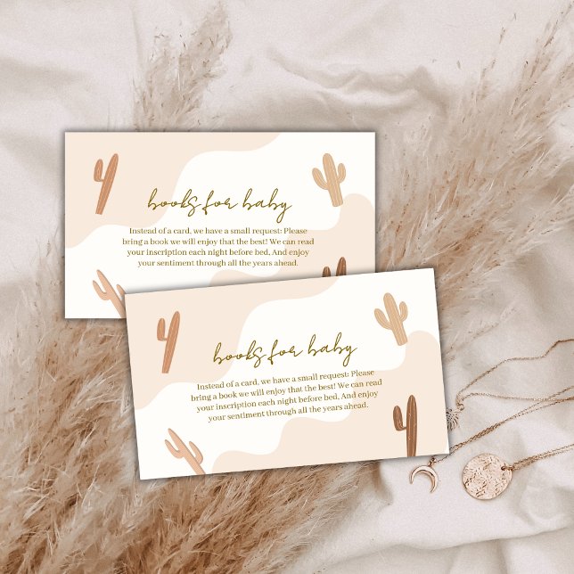 Carte D'accompagnement Livres Brown Moderne Boho Cactus Pour Baby shower (Brown Modern Boho Cactus Books For Baby Shower Enclosure Card)