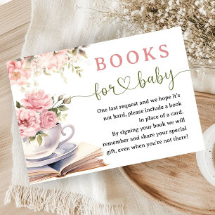 Carte D'accompagnement Livres & Brunch Baby Shower Fille Thé Floral Rose