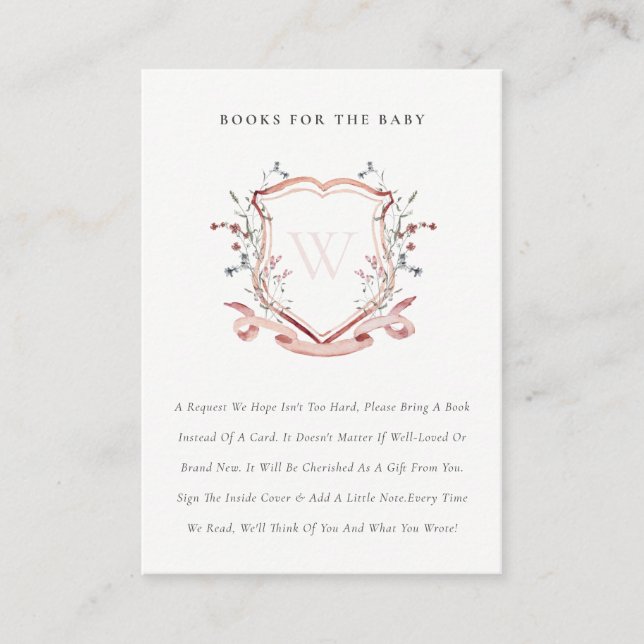 Carte D'accompagnement Livres Chic Rose Fleur sauvage Crest pour le Baby  (Devant)