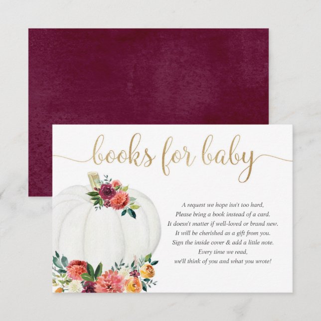 Carte D'accompagnement Livres citrouilles pour bébé sexe neutre automne f (Devant / Derrière)