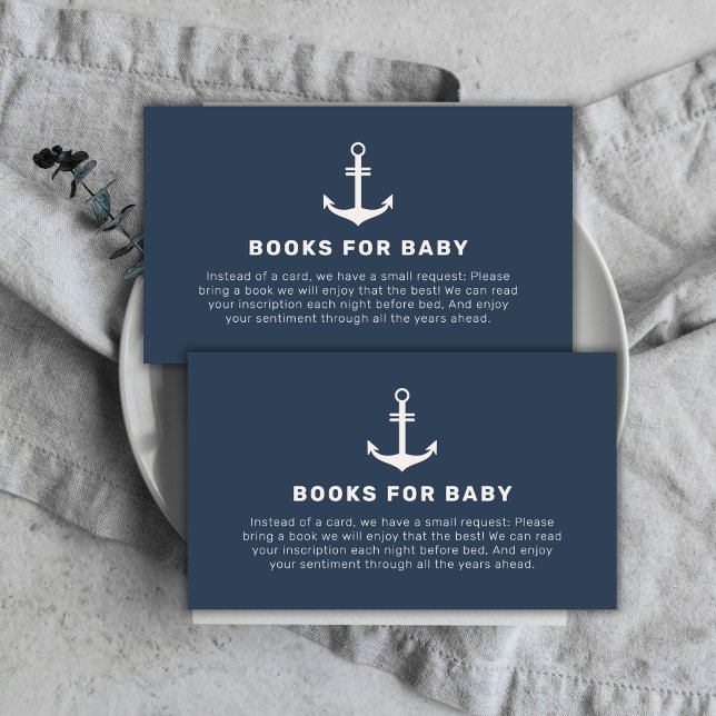 Carte D'accompagnement Livres d'Ancres bleu beige Marine pour Baby shower (Navy Blue Beige Anchor Books For Baby Shower Enclosure Card)