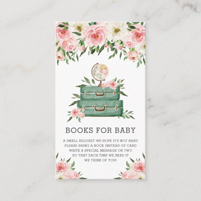 Carte D'accompagnement Livres d'aventures florales rose vertes pour bébé (Devant)