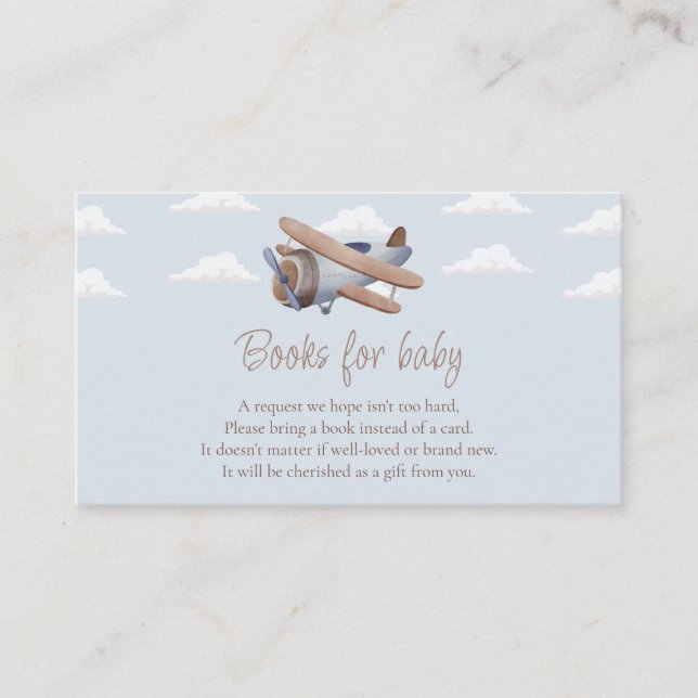 Carte D'accompagnement Livres d'avion pour bébé, Baby shower de voyage (Devant)
