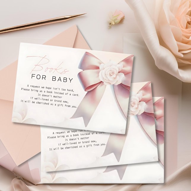 Carte D'accompagnement Livres de Baby shower à fleurs de Bow rose pour bé (Créateur téléchargé)