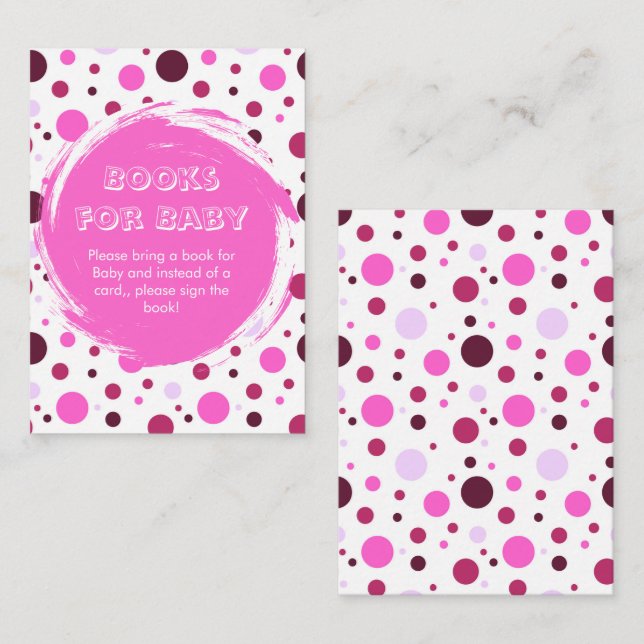 Carte D'accompagnement Livres de Baby Shower à pois roses pour bébé (Devant / Derrière)
