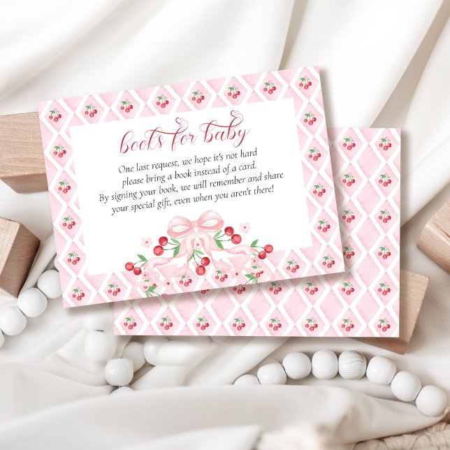 Carte D'accompagnement Livres de Baby Shower avec un Nœud Rose Cerise pou (Créateur téléchargé)