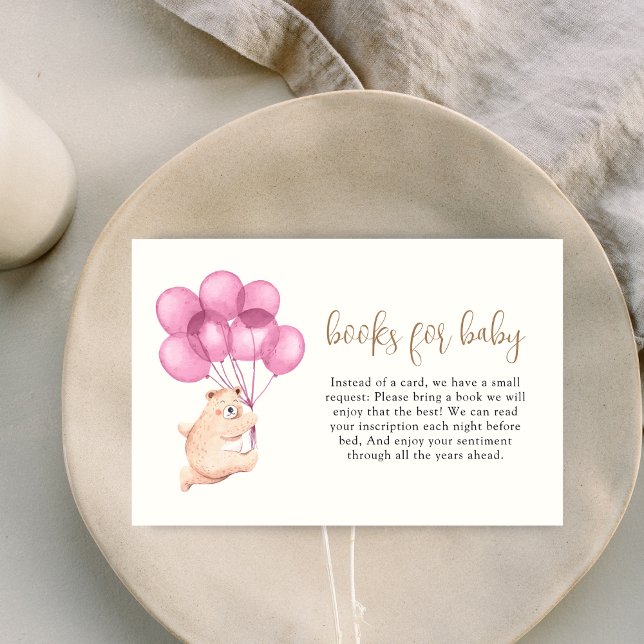 Carte D'accompagnement Livres De Baby shower Bear Rose Bear Pour Bébé (Cute Bear Pink Balloon Baby Shower Books For Baby Enclosure Card)