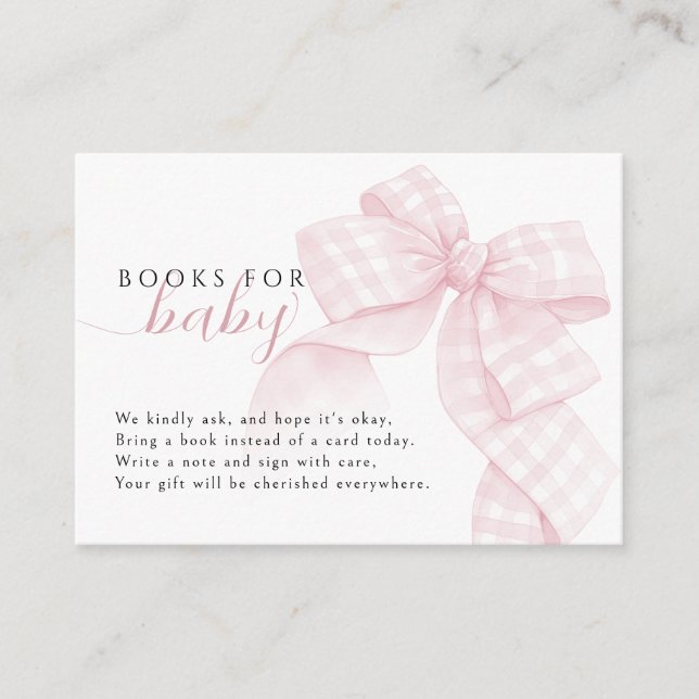 Carte D'accompagnement Livres de Baby shower de boue rose En vichy pour b (Devant)