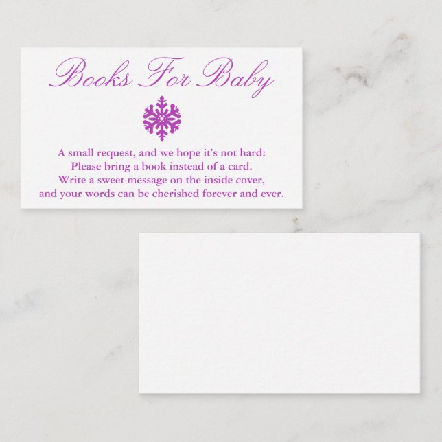 Carte D'accompagnement Livres De Baby shower De Flocon De Neige Pour Baby (Devant / Derrière)