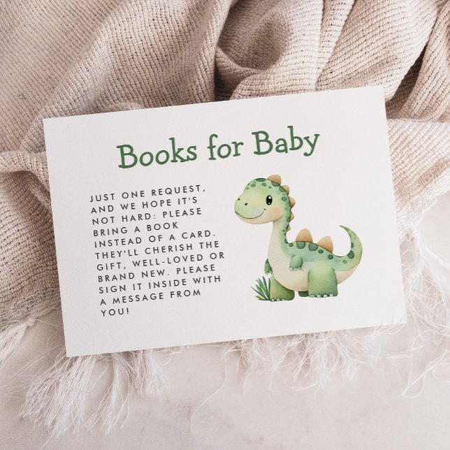 Carte D'accompagnement Livres de Baby Shower de joli dinosaure vert (Créateur téléchargé)