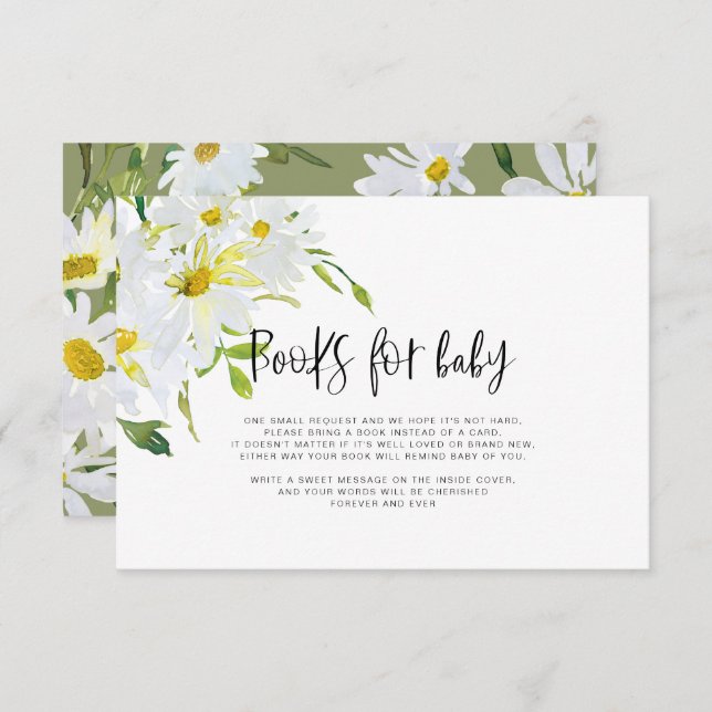 Carte D'accompagnement Livres de Baby shower de marguerite blanche pour c (Devant / Derrière)
