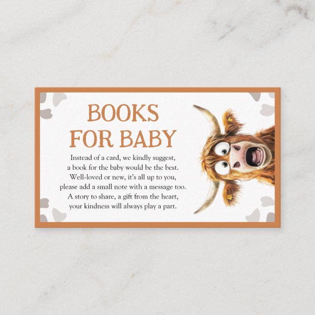 Carte D'accompagnement Livres de Baby shower de vache drôle pour bébé (Devant)
