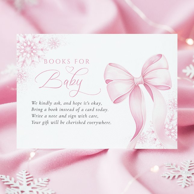 Carte D'accompagnement Livres de Baby shower d'hiver rose pour bébé (Créateur téléchargé)
