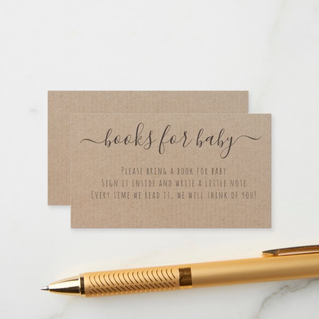 Carte D'accompagnement Livres de Baby shower en papier rustique Kraft pou (Devant/Arrière en situation)