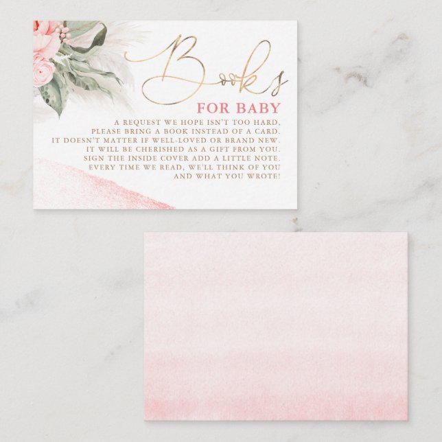 Carte D'accompagnement Livres De Baby shower Floral Rose Pour Bébé (Devant / Derrière)