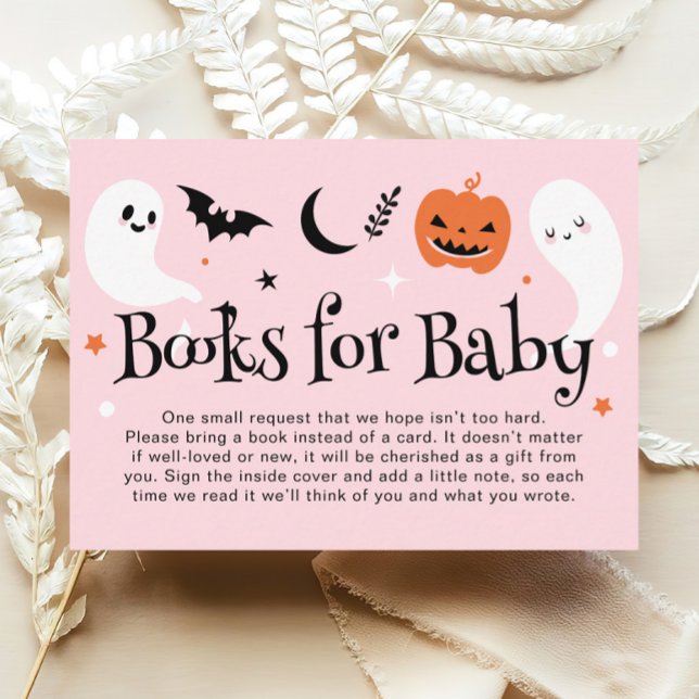 Carte D'accompagnement Livres de Baby shower Pink Halloween pour bébé (Créateur téléchargé)