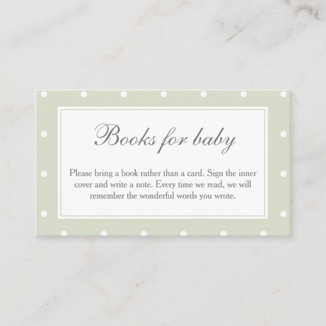 Carte D'accompagnement Livres de Baby Shower Points Verts Sauge pour Bébé (Devant)