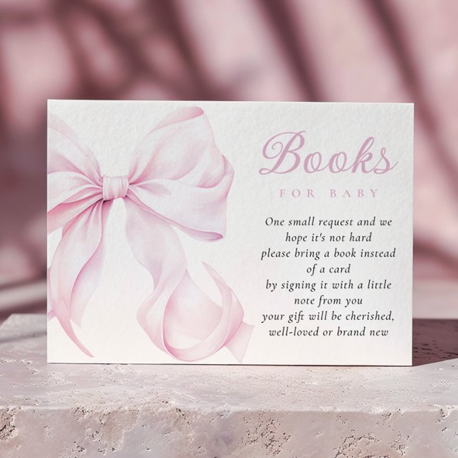 Carte D'accompagnement Livres de Baby shower pour bébé avec Bow rose (Créateur téléchargé)