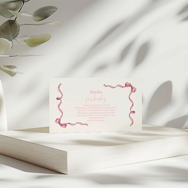Carte D'accompagnement Livres de Baby shower pour bébé avec Bow rose (Créateur téléchargé)