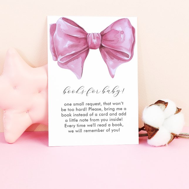 Carte D'accompagnement Livres de Baby shower pour bébé avec Bow rose Girl (Girly Pink Bow Baby Shower Books for Baby Enclosure Card)