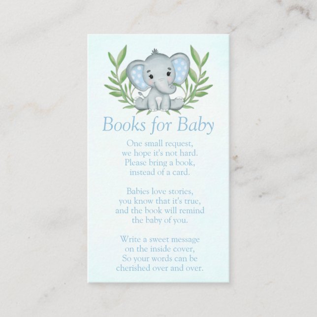 Carte D'accompagnement Livres de Baby shower pour bébé avec éléphant de v (Devant)