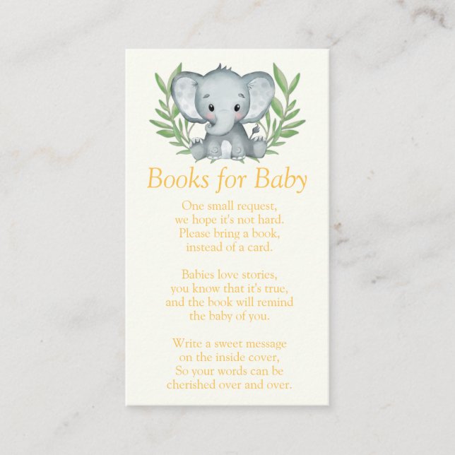 Carte D'accompagnement Livres de Baby shower pour bébé avec éléphant de v (Devant)
