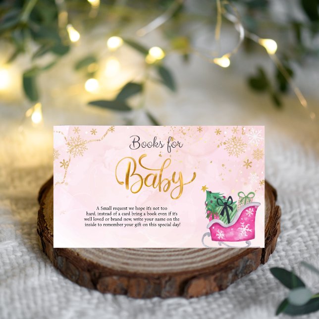 Carte D'accompagnement Livres de Baby shower pour bébé en rose d'hiver (Créateur téléchargé)