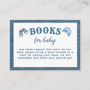 Carte D'accompagnement Livres de Baby Shower pour bébé garçon en Jean Ble