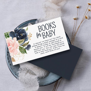 Carte D'accompagnement Livres de baby shower pour bébé Marine rose floral