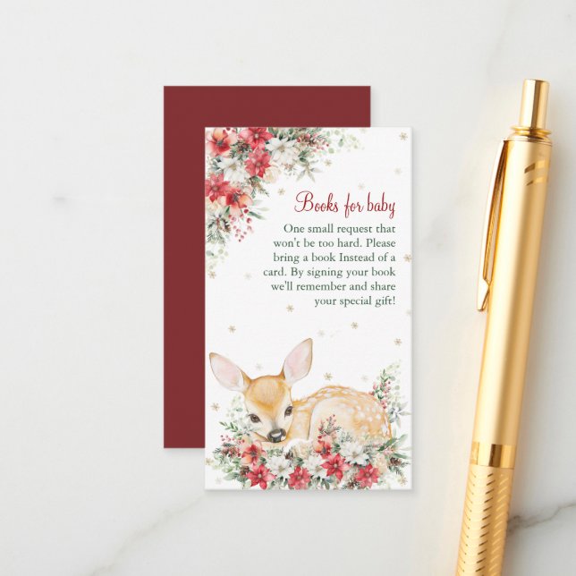 Carte D'accompagnement Livres de Baby Shower pour Bébé Noël Mignon Oh Cer (Devant/Arrière en situation)