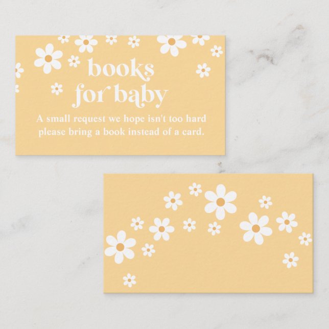 Carte D'accompagnement Livres de Baby shower rétro jaune marguerite pour  (Devant / Derrière)