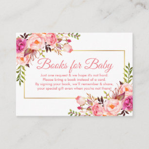 Carte D'accompagnement Livres de Baby shower rose floral pour Baby Card