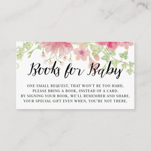 Carte D'accompagnement Livres de Baby shower rose floral pour bébé (Devant)