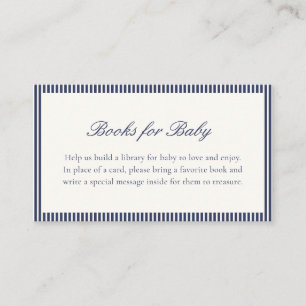 Carte D'accompagnement Livres de Baby Shower sur le thème Navy Blue rayé 